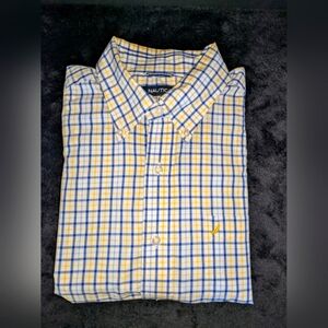 Nautica Men’s Plaid Button-Down Shirt Yellow Blue Size Large Casual Preppy Class